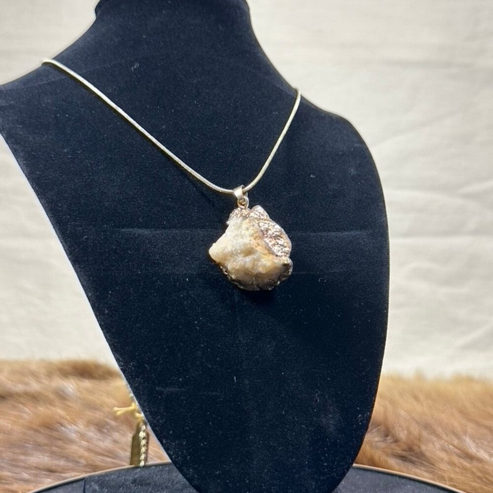 Raw Stone Pendant Necklace – Natural Crystal on Gold Chain - Picture 2 of 3